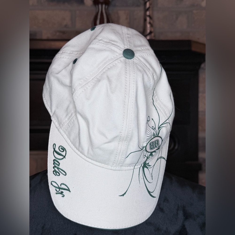 Chase Authentics Dale Jr White Cap with Green Embroidery